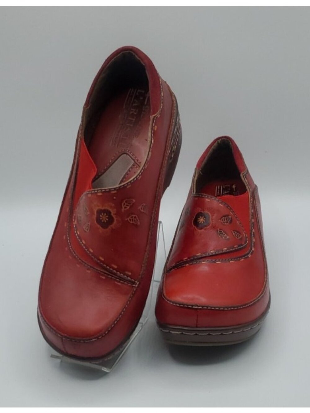 L'Artiste by Spring Step Chino Red Leather Clog Slip-On Comfort Wedge Size 38